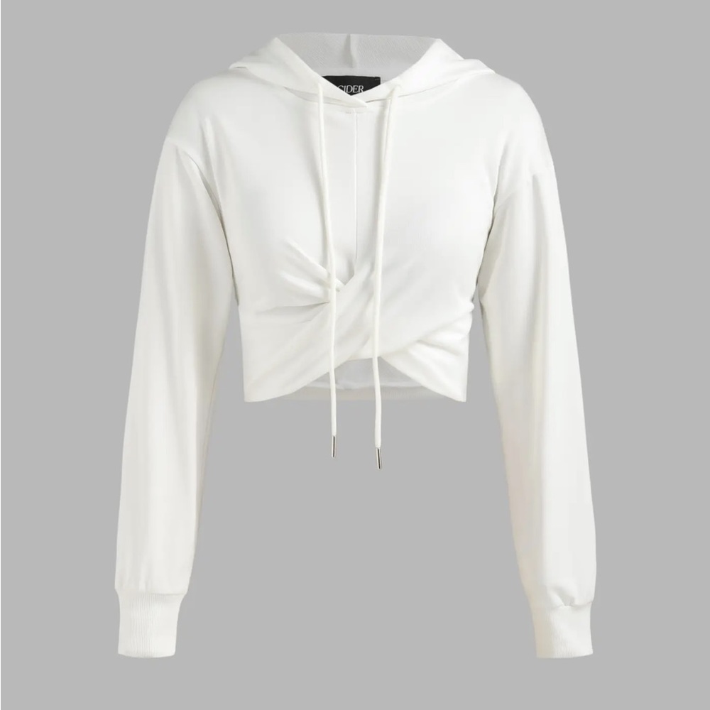 Cider White Cropped Sweater with Drawstring Detail